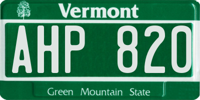 VT license plate AHP820