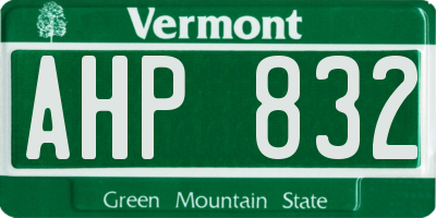 VT license plate AHP832