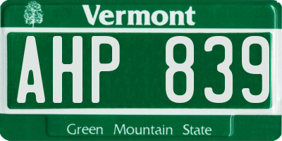 VT license plate AHP839
