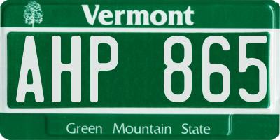 VT license plate AHP865