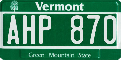 VT license plate AHP870