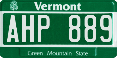 VT license plate AHP889