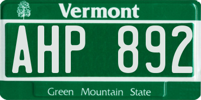 VT license plate AHP892