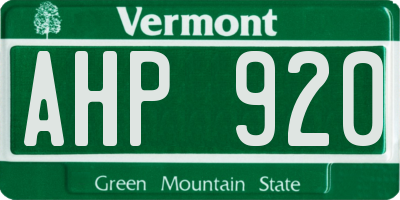 VT license plate AHP920