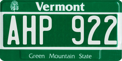 VT license plate AHP922
