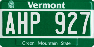 VT license plate AHP927
