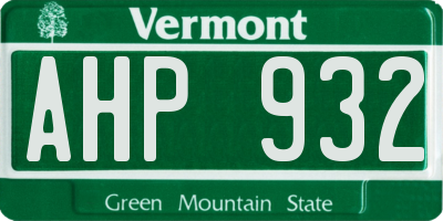 VT license plate AHP932
