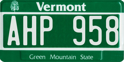 VT license plate AHP958