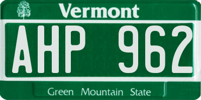 VT license plate AHP962