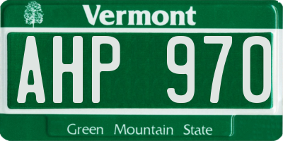 VT license plate AHP970