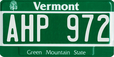 VT license plate AHP972