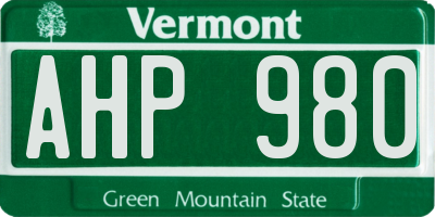 VT license plate AHP980