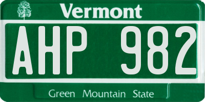 VT license plate AHP982