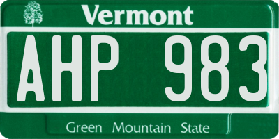 VT license plate AHP983