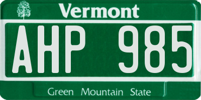 VT license plate AHP985