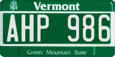 VT license plate AHP986
