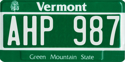 VT license plate AHP987