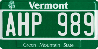 VT license plate AHP989