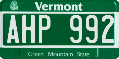VT license plate AHP992