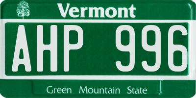 VT license plate AHP996