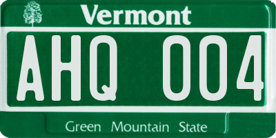 VT license plate AHQ004