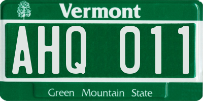 VT license plate AHQ011