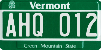 VT license plate AHQ012