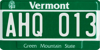 VT license plate AHQ013