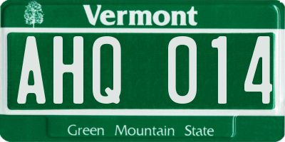 VT license plate AHQ014
