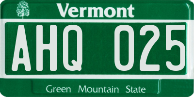 VT license plate AHQ025
