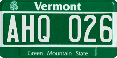 VT license plate AHQ026
