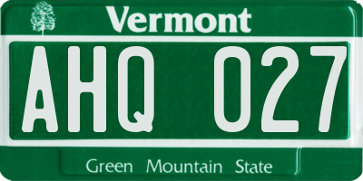 VT license plate AHQ027