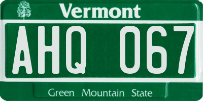 VT license plate AHQ067