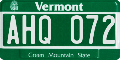 VT license plate AHQ072