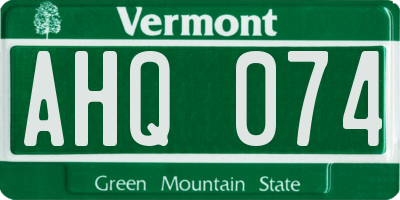 VT license plate AHQ074
