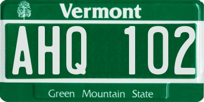 VT license plate AHQ102
