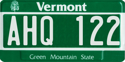 VT license plate AHQ122