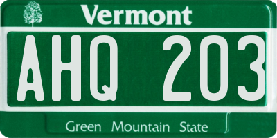 VT license plate AHQ203