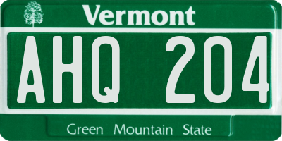 VT license plate AHQ204