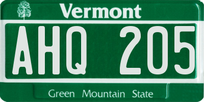 VT license plate AHQ205