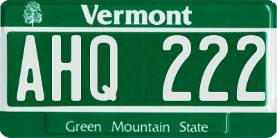VT license plate AHQ222