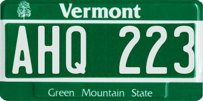VT license plate AHQ223