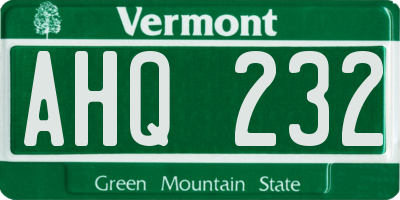 VT license plate AHQ232