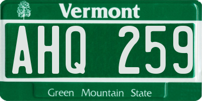 VT license plate AHQ259
