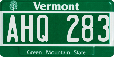 VT license plate AHQ283