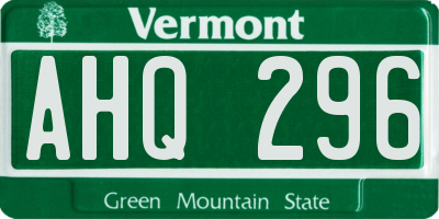 VT license plate AHQ296