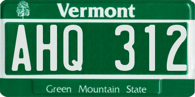 VT license plate AHQ312