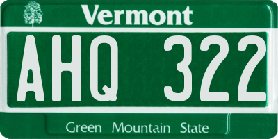 VT license plate AHQ322