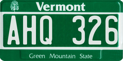 VT license plate AHQ326