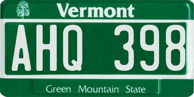 VT license plate AHQ398